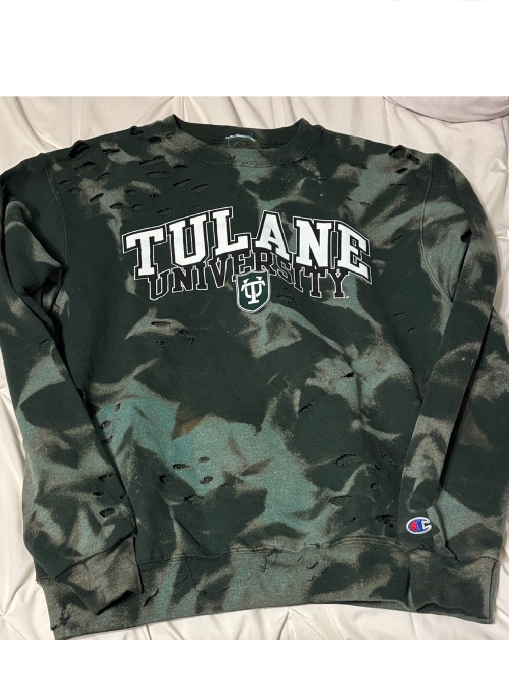 Champion Tulane University Green Tie-Dye Crewneck Sweatshirt